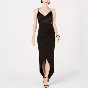 Adrianna Papell Asymmetrical Faux-Wrap Black Gown size 8